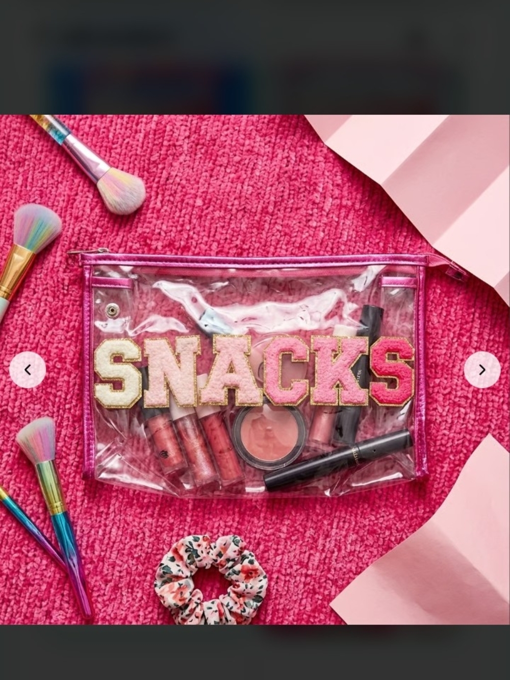 Clear Pink 'SNACKS' Cosmetic Pouch - Accessories